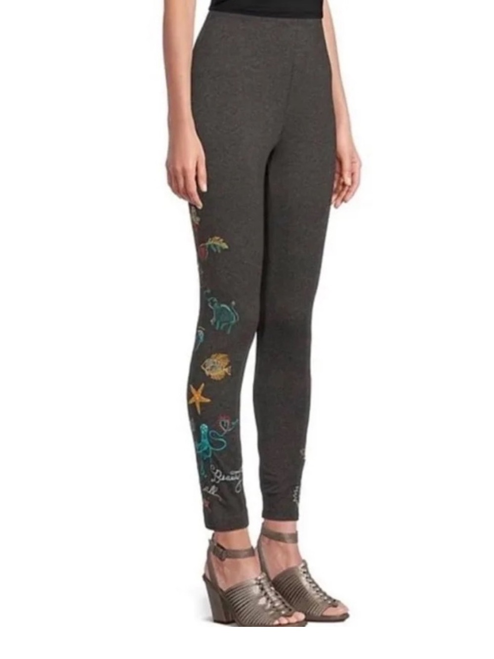 Johnny Was Charcoal Grey Embroidered Leggings Sz XL